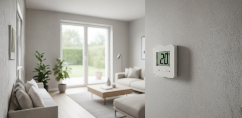 Termostato mostrando temperatura ideal de confort en invierno